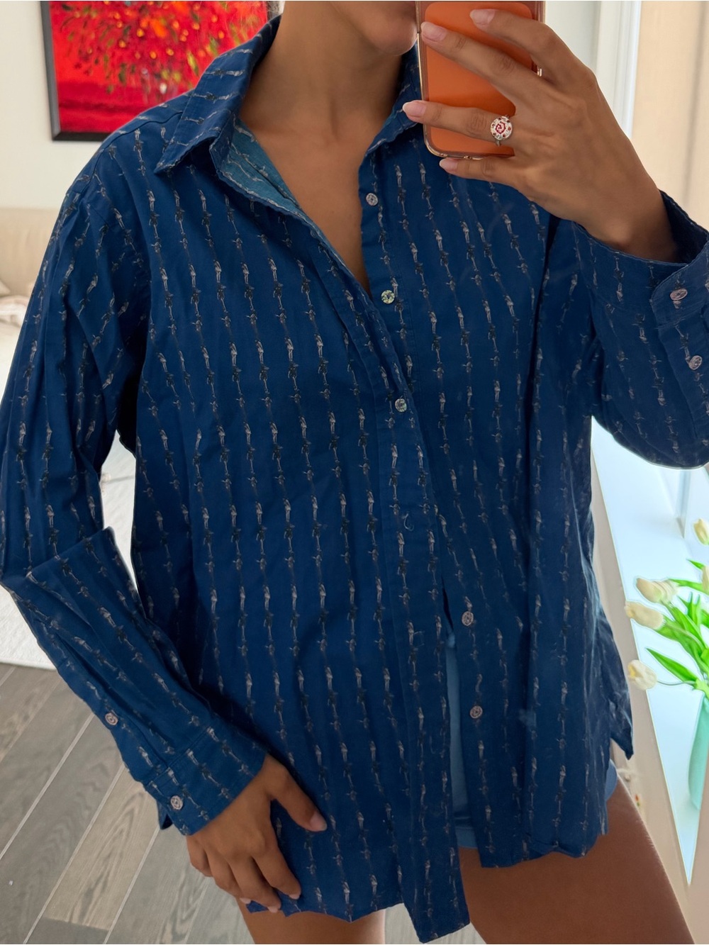 BABYGHOST SS16 Blue Graphic Print Cotton Button-Up Shirt XS Rare Cult Designer